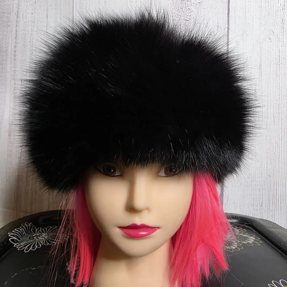 Vintage Black Fur Hat Womens Russian Cossack Winter Genuine Fur Plush